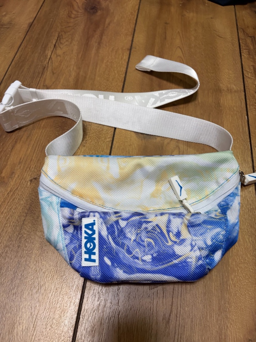 HOKA Blue, Yellow & White Tie-Dye Crossbody Waist Bag